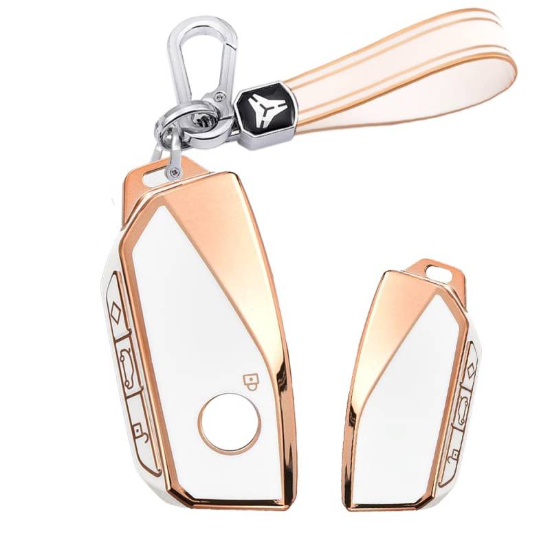 HIBEYO Keyless Autoschlüssel hülle passt für BMW TPU Schutzhülle Schlüsselhülle für BMW X7 G07 Energie 7er Ix XM I7 X7 735Li 2023 Fernschlüssel Shell Jacket Protector Schlüsseletui 3Tasten-Weiß von HIBEYO