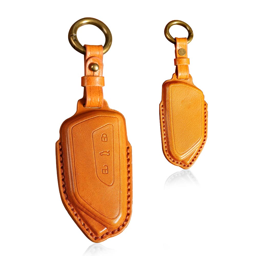 HIBEYO Keyless Autoschlüsselhülle passt für VW Golf 8 Rindsleder Schlüsselhülleabdeckung Schutzhülle für VW Golf8 ID.3 ID.4 MK8 für Skoda Octavia A8 für Seat Leon Schlüsseletui Schlüsselbund-Braun von HIBEYO