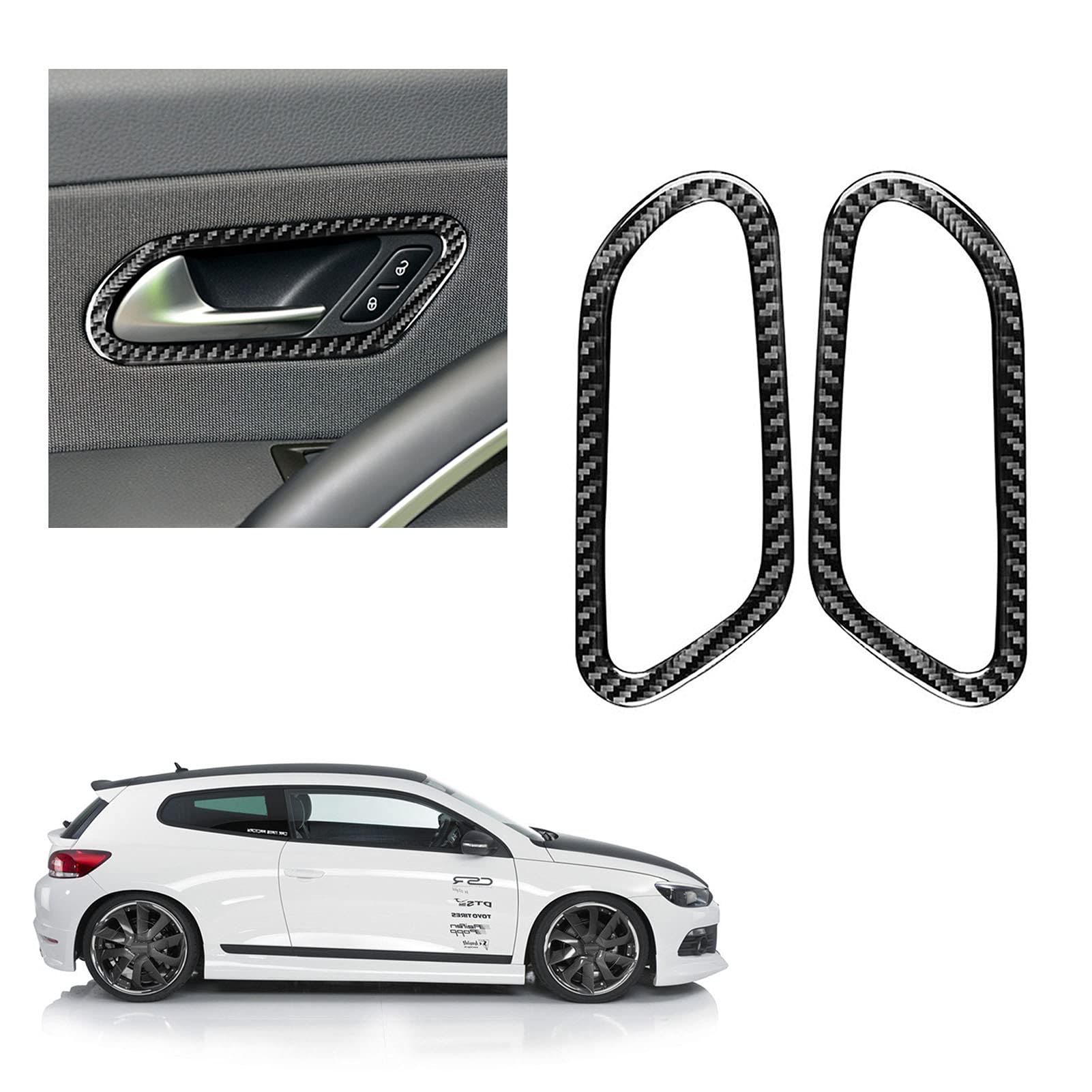 HIBEYO Passt für VW Scirocco 2009-2016 Kohlefaserfarbe Auto Interieur Türgriff Interieurleisten 2 Stück ABS Kunststoff Auto InnentüRgriff Dekoration Abdeckungen Trim Verkleidung Rahmen Styling Zub von HIBEYO