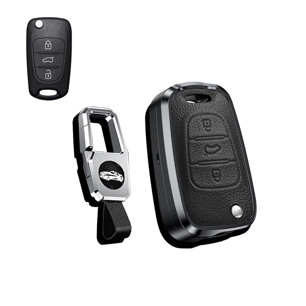 HIBEYO Schlüsselhülle Hülle passt für Hyundai Leder Schutzhülle Autoschlüssel Hülle für Hyundai Kia i10 i30 ix35 ix20 Elantra für Kia Picanto Sorento Soul Fernbedienung Schlüsseletui-Schwarz von HIBEYO