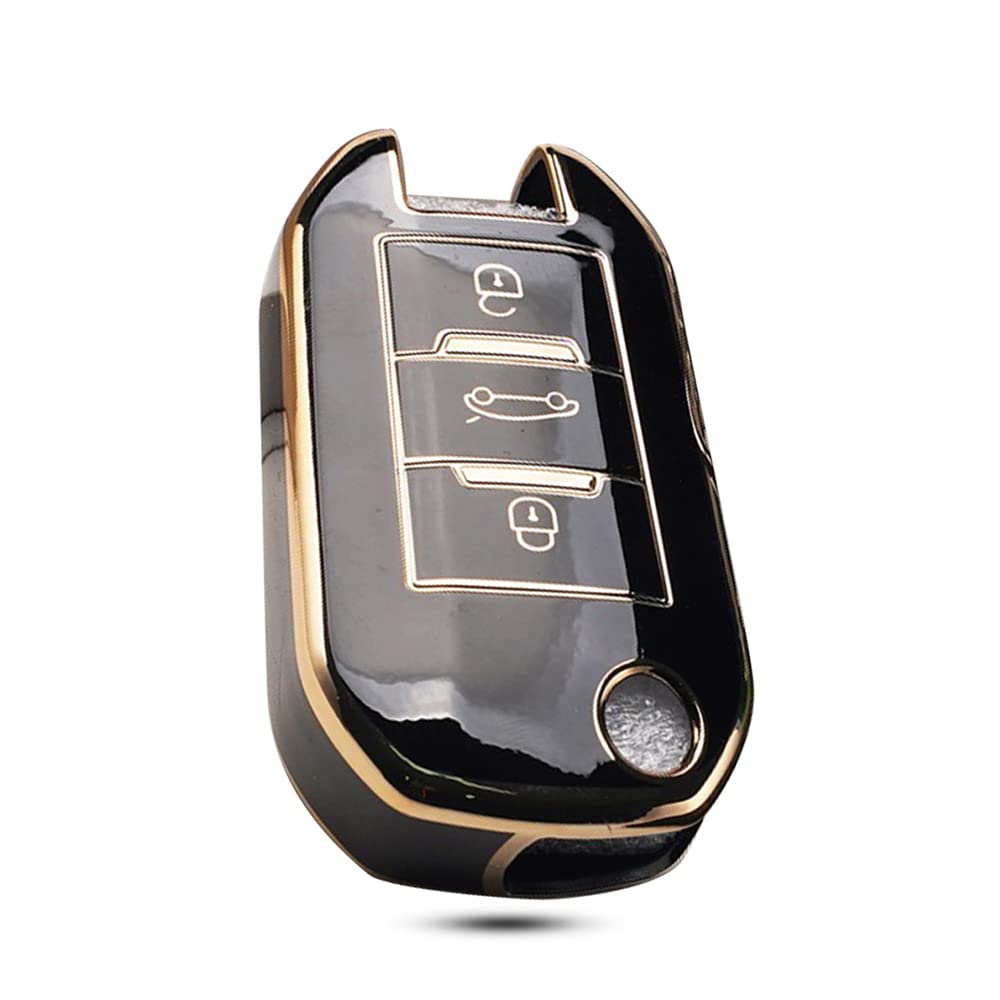 HIBEYO Schlüsselhülle passt für Peugeot weich TPU Schutzhülle Klappschlüssel Autoschlüssel hülle für Peugeot 3008 308 5008 508 für Citroen DS3 DS4 DS5 Cactus Cover Funkschlüssel zubehör-Schwarz von HIBEYO