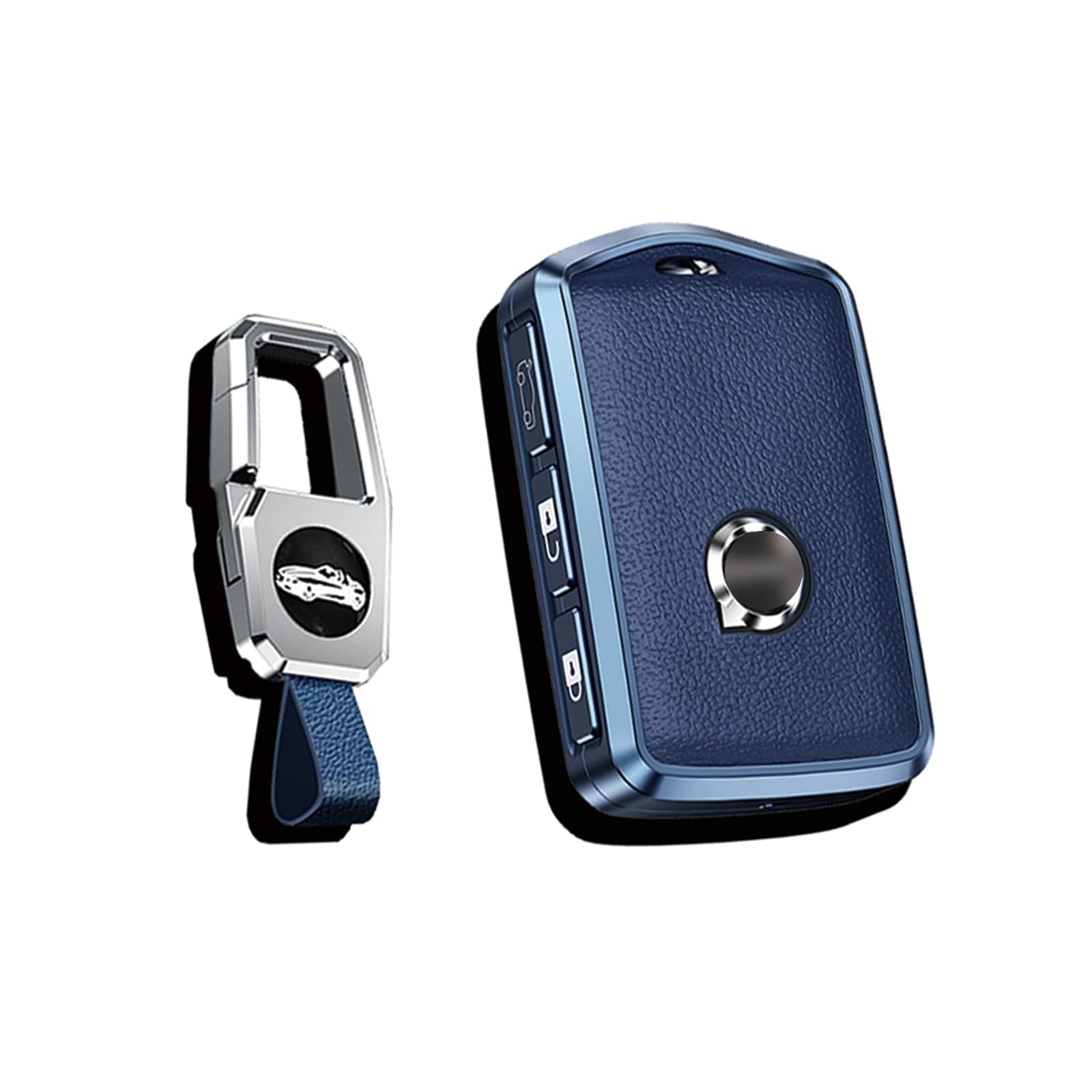 HIBEYO Schlüsselhülle passt für Volvo Smart Autoschlüssel Hülle Schutzhülle Cover für Volvo XC60 XC70 XC90 C30 S60 S80 S90 V60 V70 V90 Schlüsselbox Schlüsselanhänger Leder Seitliche Tasten-Blau von HIBEYO