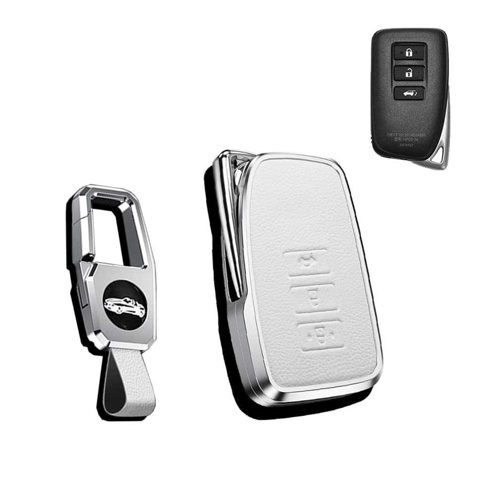 HIBEYO Shlüssel Hülle passt für Lexus Autoschlüssel Abdeckung Schutzhülle Leder für Lexus CT GS GX is ES LS LC LX NX RX RC ES300h Fernbedienung Schlüsselbox Schlüsselbund Aluminiumlegierung-Weiß von HIBEYO
