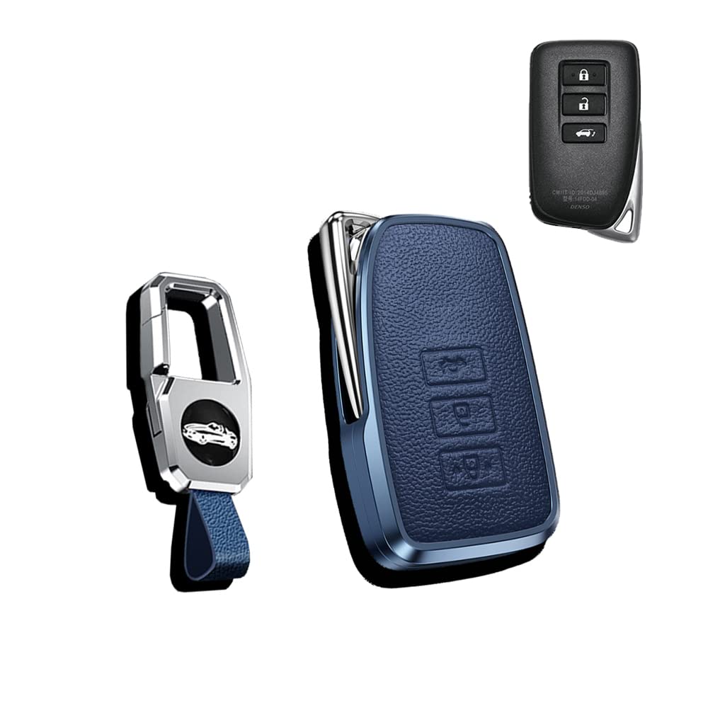 HIBEYO Shlüssel Hülle passt für Lexus Autoschlüssel Abdeckung Schutzhülle Leder für Lexus CT GS GX is ES LS LC LX NX RX RC ES300h Fernbedienung Schlüsselbox Schlüsselbund Aluminiumlegierung-Blau von HIBEYO