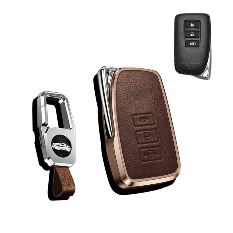 HIBEYO Shlüssel Hülle passt für Lexus Autoschlüssel Abdeckung Schutzhülle Leder für Lexus CT GS GX is ES LS LC LX NX RX RC ES300h Fernbedienung Schlüsselbox Schlüsselbund Aluminiumlegierung-Braun von HIBEYO