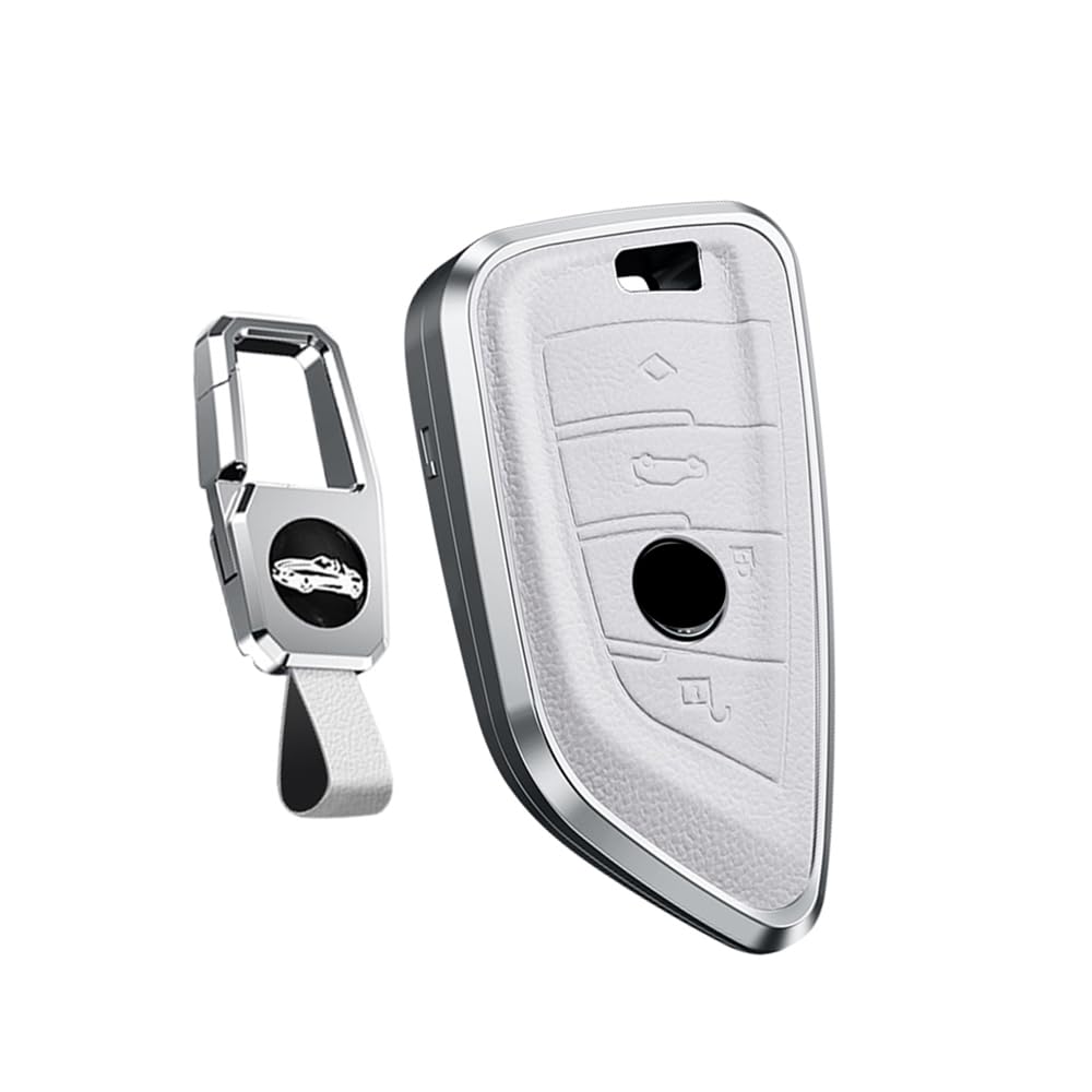 HIBEYO Smart Autoschlüssel Hülle Geeignet für BMW,Schlüsselhülle Cover für 1er 2er 3er 4er 5er 6er 7er X1 X2 X3 X4 X5 X5M X6 X6M GT M5 Schlüsselgehäuse Schlüsselanhänger Schlüsselbox Leder (Weiß) von HIBEYO