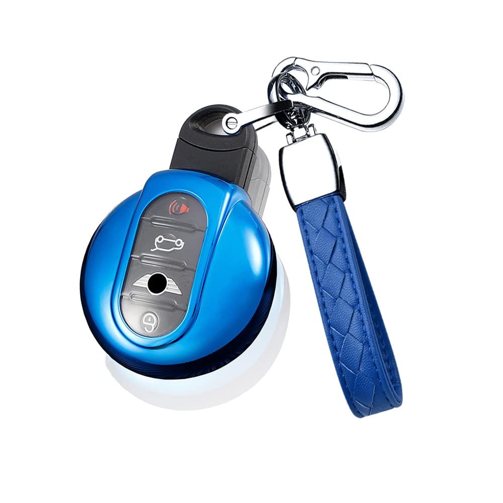 HIBEYO Smart Autoschlüssel Hülle Passt für BMW Mini Schutzhülle TPU Schlüsselhülle für Mini Cooper One Clubman Works F56 F54 F55 F57 F60 Schlüsselbox Schlüsseletui Schlüsselanhänger-Blau von HIBEYO