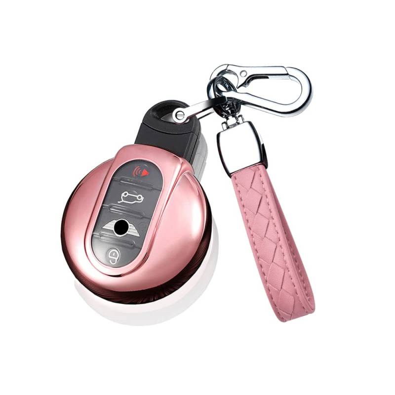 HIBEYO Smart Autoschlüssel Hülle Passt für BMW Mini Schutzhülle TPU Schlüsselhülle für Mini Cooper One Clubman Works F56 F54 F55 F57 F60 Schlüsselbox Schlüsseletui Schlüsselanhänger-Rosa von HIBEYO