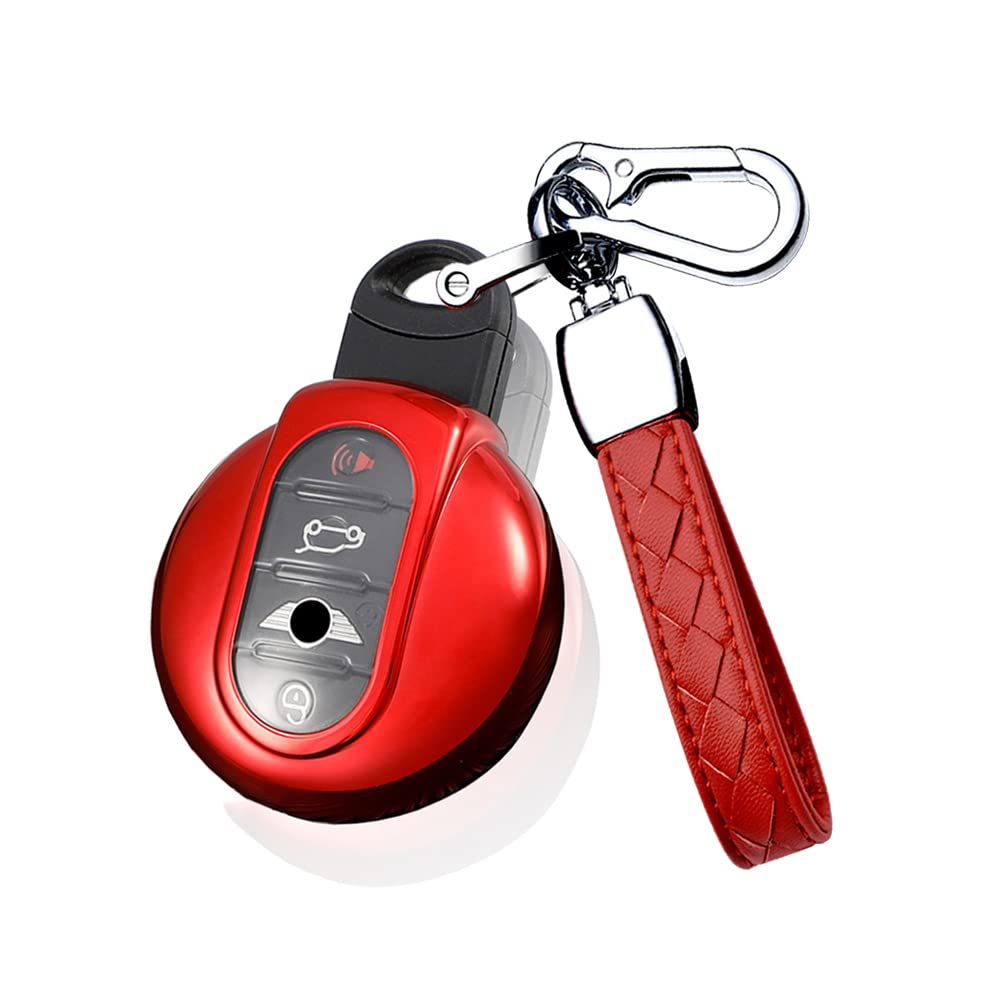 HIBEYO Smart Autoschlüssel Hülle Passt für BMW Mini Schutzhülle TPU Schlüsselhülle für Mini Cooper One Clubman Works F56 F54 F55 F57 F60 Schlüsselbox Schlüsseletui Schlüsselanhänger-Rot von HIBEYO
