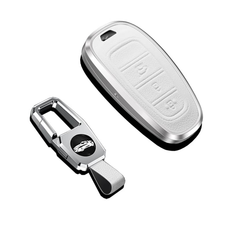 HIBEYO Smart Autoschlüssel Hülle Passt für Hyundai Schutzhülle Leder Schlüsselhülle Schlüsselanhänger für Hyundai Sonata Tucson NX4 Schlüsselgehäuse Schlüsseletui Autofernbedienungen-Weiß von HIBEYO