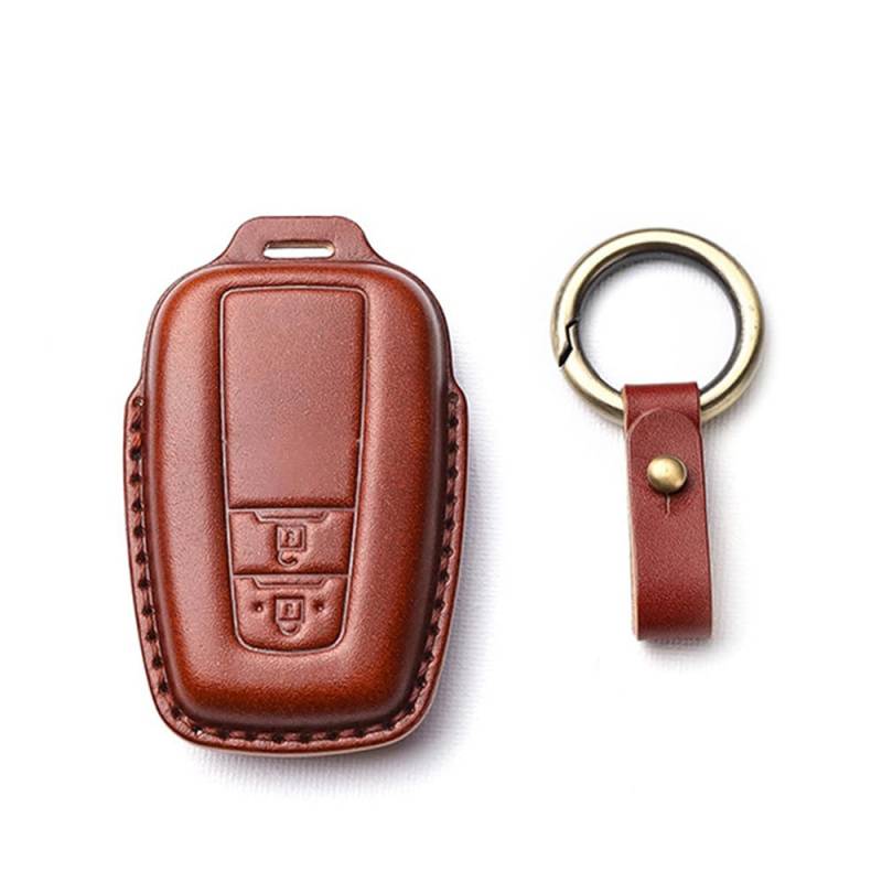 HIBEYO Smart Autoschlüssel Hülle Passt für Toyota Schutzhülle Schlüssel Hülle für Camry CHR RAV4 Prius Anel Yaris Corolla Avalon Rindsleder Prado Schlüsselbox Schlüsselbund zubehör 2 Tasten-Braun von HIBEYO