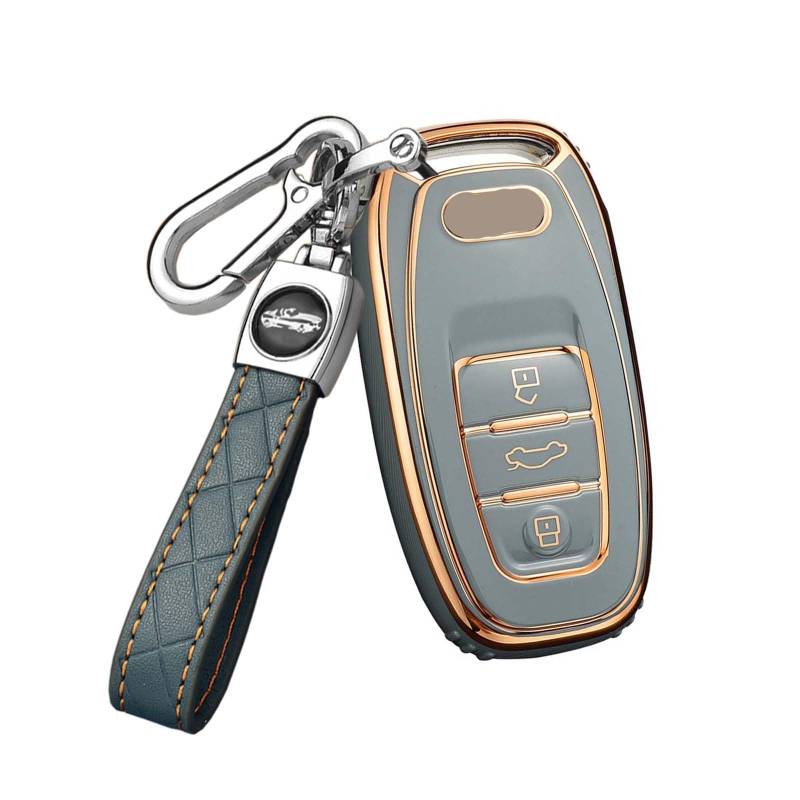 HIBEYO Smart Autoschlüssel Hülle passt für Audi Schutzhülle Schlüsselbox Schlüsselhülle Cover Case für Schlüssellose Bedientasten A4 A5 A6 A6L A7 A8 Q5 S5 Q7 Q8 RS S7 SQ Schlüsselanhänger TPU-Blau von HIBEYO