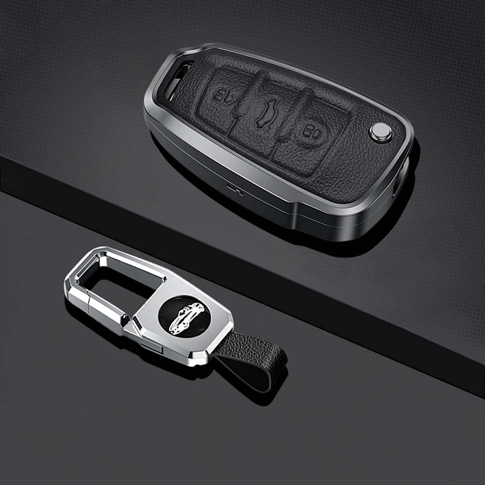HIBEYO Smart Autoschlüssel Hülle passt für Audi Schutzhülle Schlüsselhülle Cover für A1 A3 A4 A6 Q3 Q5 Q7 S3 R8 TT Seat 3-Tasten Schlüsselbox Schlüsselanhänger Leder Aluminiumlegierung-Schwarz HIBEYO Smart Autoschlüssel Hülle passt für Audi Schutzhülle Schlüsselhülle Cover für A1 A3 A4 A6 Q3 Q5 Q7 S3 R8 TT Seat 3-Tasten Schlüsselbox Schlüsselanhänger Leder Aluminiumlegierung-Schwarz von HIBEYO