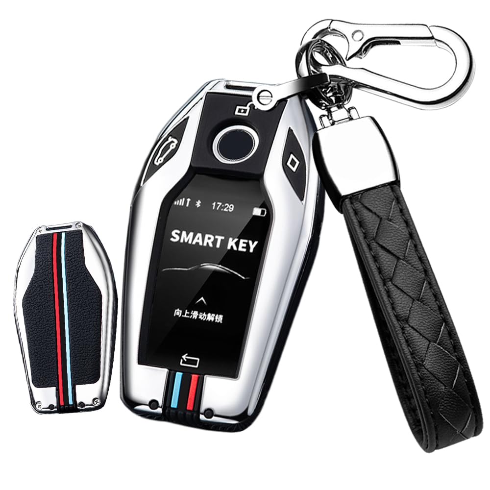 HIBEYO Smart Autoschlüssel Hülle passt für BMW 7er Abdeckung Schutzhülle schlüsselhülle für BMW 7er G11 G12 5er 6er GT i8 i12 i15 X3 X4 X5 X7 Display Key Schlüsseletui Schlüsselbund-A Silber von HIBEYO