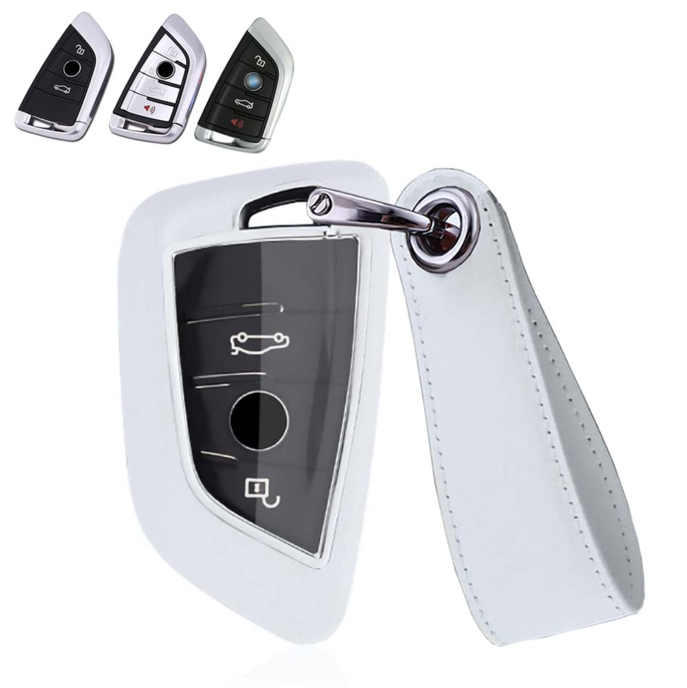 HIBEYO Smart Autoschlüssel Hülle passt für BMW Cover Funkschlüssel Schutzhülle Schlüsselhülle Schlüsselbox für BMW 1er 2er 3er 4er 5er 6er 7er X1 X3 X4 X5 X6 F30 E30 Schlüsselanhänger Leder-Weiß HIBEYO Smart Autoschlüssel Hülle passt für BMW Cover Funkschlüssel Schutzhülle Schlüsselhülle Schlüsselbox für BMW 1er 2er 3er 4er 5er 6er 7er X1 X3 X4 X5 X6 F30 E30 Schlüsselanhänger Leder-Weiß von HIBEYO
