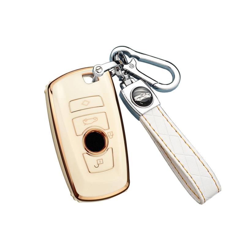 HIBEYO Smart Autoschlüssel Hülle passt für BMW Schutzhülle Schlüsselhülle Cover TPU für BMW 1er 2er 3er 4er 5er 6er 7er X1 X3 X4 X5 GT3 GT5 Schlüsselanhänger Funkschlüssel Fall Schlüsselbox-Weiß von HIBEYO