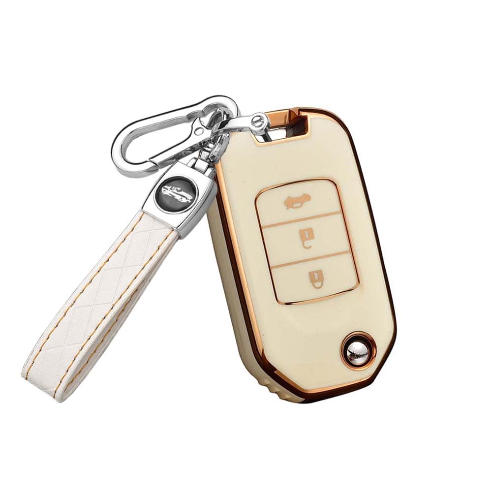 HIBEYO Smart Autoschlüssel Hülle passt für Honda Schutzhülle Schlüsselhülle für Fernbedienung Honda Vezel CR-V Jazz Civic HR-V Schlüsselbund Schlüsselbox Schlüsselanhänger Klapp 3 Tasten(Weiß) von HIBEYO
