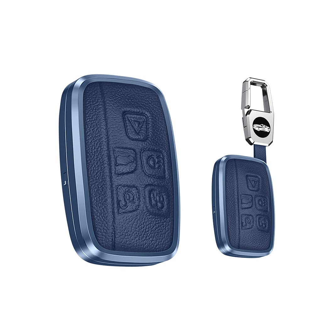 HIBEYO Smart Autoschlüssel Hülle passt für Land Rover Freelander2 Range Rover Sport Evoque Discovery für Jaguar XF XJL XE V12 Schlüsselhülle Cover Schlüsselgehäuse Schlüsselanhänger Leder (Blau) von HIBEYO