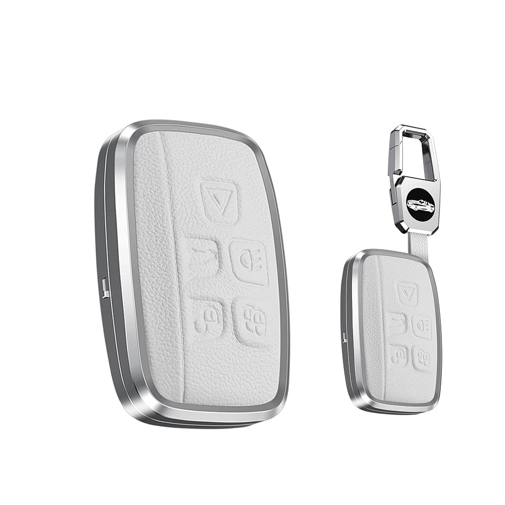 HIBEYO Smart Autoschlüssel Hülle passt für Land Rover Freelander2 Range Rover Sport Evoque Discovery für Jaguar XF XJL XE V12 Schlüsselhülle Cover Schlüsselgehäuse Schlüsselanhänger Leder (Weiß) HIBEYO Smart Autoschlüssel Hülle passt für Land Rover Freelander2 Range Rover Sport Evoque Discovery für Jaguar XF XJL XE V12 Schlüsselhülle Cover Schlüsselgehäuse Schlüsselanhänger Leder (Weiß) von HIBEYO