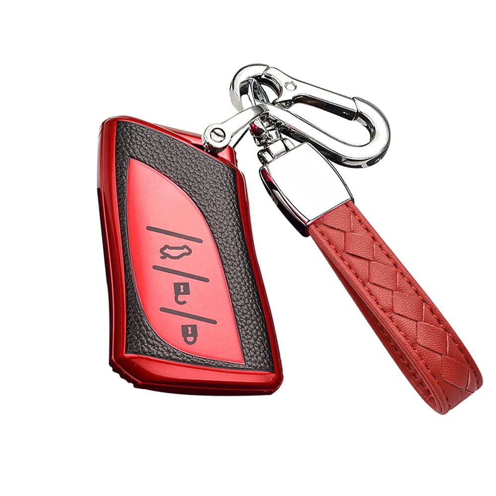 HIBEYO Smart Autoschlüssel Hülle passt für Lexus Schlüsselhülle Kein Zündschloss Keyless Autos für GX NX RX LX LC UX200 UX250h UX260 Schlüsselbox Fernbedienung TPU Leder Texture Schutzhülle-Rot HIBEYO Smart Autoschlüssel Hülle passt für Lexus Schlüsselhülle Kein Zündschloss Keyless Autos für GX NX RX LX LC UX200 UX250h UX260 Schlüsselbox Fernbedienung TPU Leder Texture Schutzhülle-Rot von HIBEYO