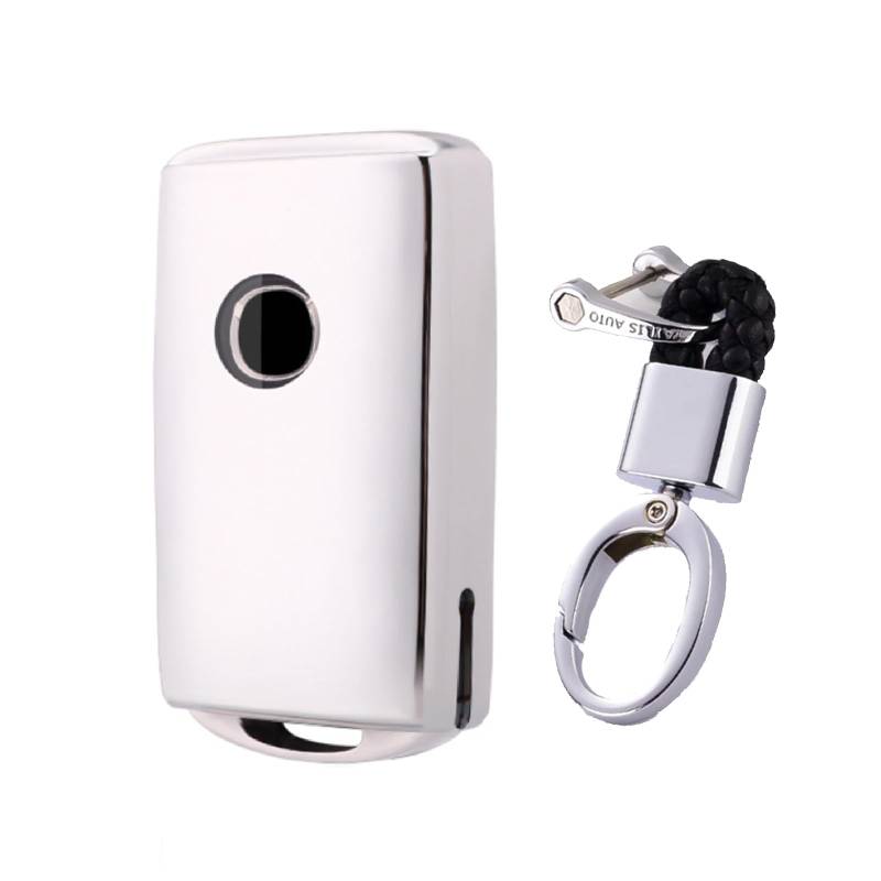 HIBEYO Smart Autoschlüssel Hülle passt für Mazda Schutzhülle Schlüsselhülle Cover TPU für Mazda 3 CX30 CX-4 CX-5 CX-8 Alexa 2019 2020 Schlüsselanhänger Funkschlüssel Abdeckung Seitliche Tasten-Silber von HIBEYO