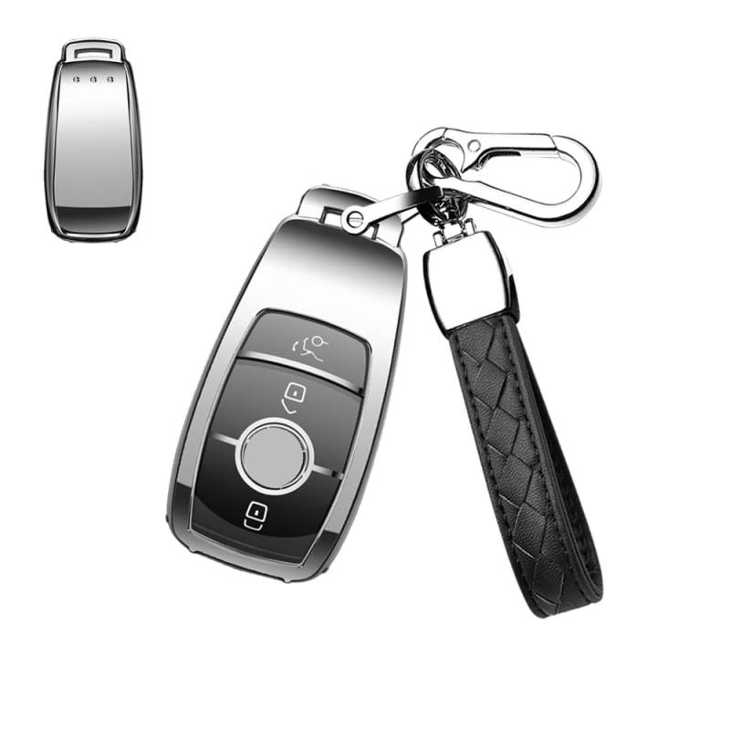 HIBEYO Smart Autoschlüssel Hülle passt für Mercedes E Klasse Schlüsselbox Cover TPU für Benz C-Klasse S Klasse CLA GLA GLC GLK AMG Schutzhülle Schlüssel hülle Funkschlüssel Schlüsselanhänger-Silber von HIBEYO