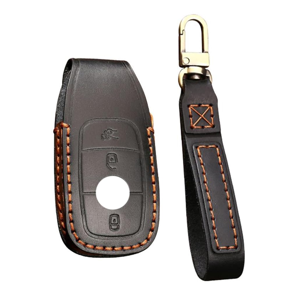 HIBEYO Smart Autoschlüssel Hülle passt für Mercedes Leder Schutzhülle Funkschlüssel Schlüsselhülle passt für Benz E S A Klasse CLA GLA GLE GLC GLK AMG Schlüsselbox Schlüsselanhänger-A Schwarz von HIBEYO