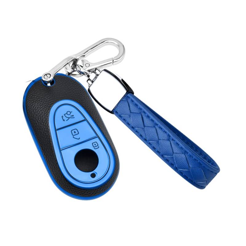 HIBEYO Smart Autoschlüssel Hülle passt für Mercedes S-Klasse W223 Schlüsselhülle für Benz C-Klasse W206 S-Klasse S300 S350 S400 S450 Schlüsselanhänger Schutzhülle 3-Tasten TPU Leder Texture-Blau von HIBEYO
