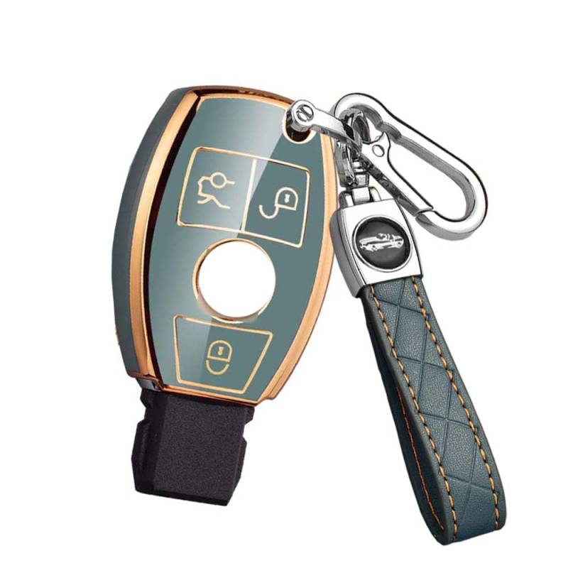 HIBEYO Smart Autoschlüssel Hülle passt für Mercedes Schutzhülle Schlüsselhülle Cover TPU für Benz Klasse A B C E G S R Klasse CLA GLA CLK GLC GLE GLS SL SLK Schlüsselanhänger Schlüsselbox-Blau von HIBEYO