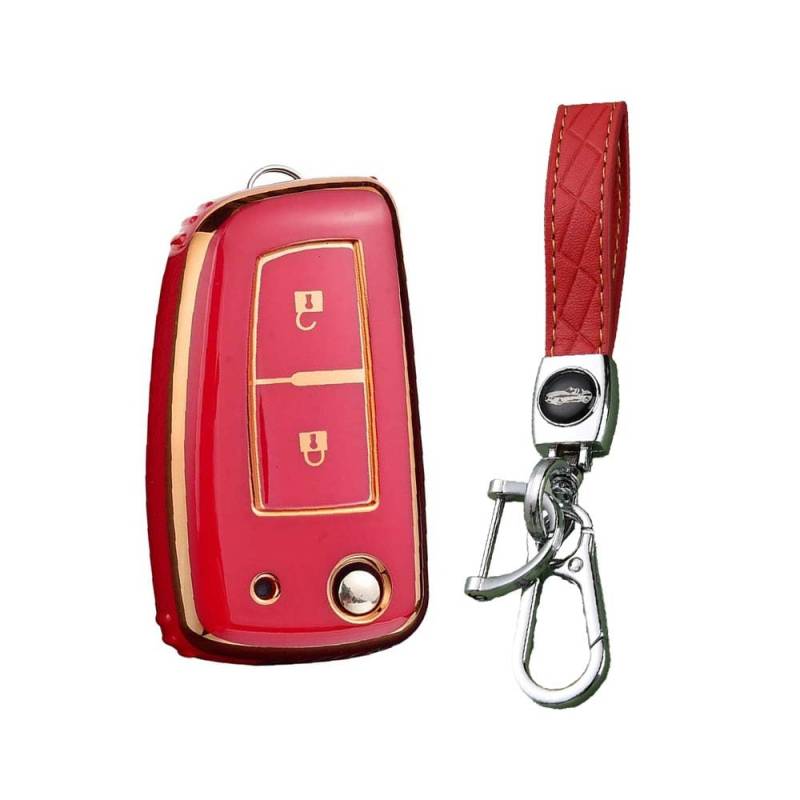 HIBEYO Smart Autoschlüssel Hülle passt für Nissan Schutzhülle Schlüsselhülle Cover TPU für Nissan Qashqai J11 Micra Pulsar Rogue Schlüsselbund Schlüsselbox Schlüsselanhänger Klapp 2 Tasten(Rot) von HIBEYO