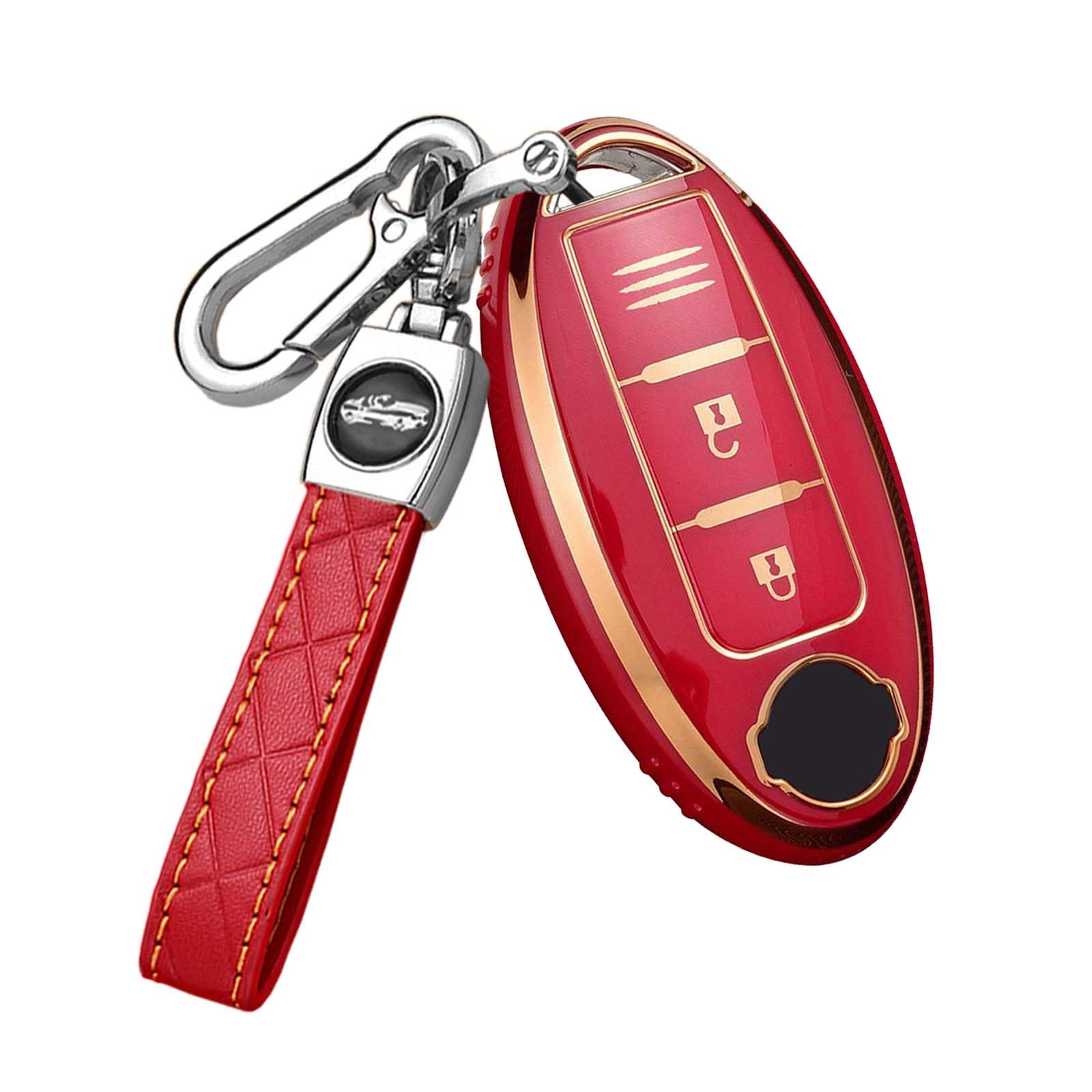 HIBEYO Smart Autoschlüssel Hülle passt für Nissan Schutzhülle Schlüsselhülle Cover TPU für Nissan Qashqai Juke X-Trail Micra Murano Infiniti Fernbedienung Keyless Schlüsselanhänger-B Rot von HIBEYO