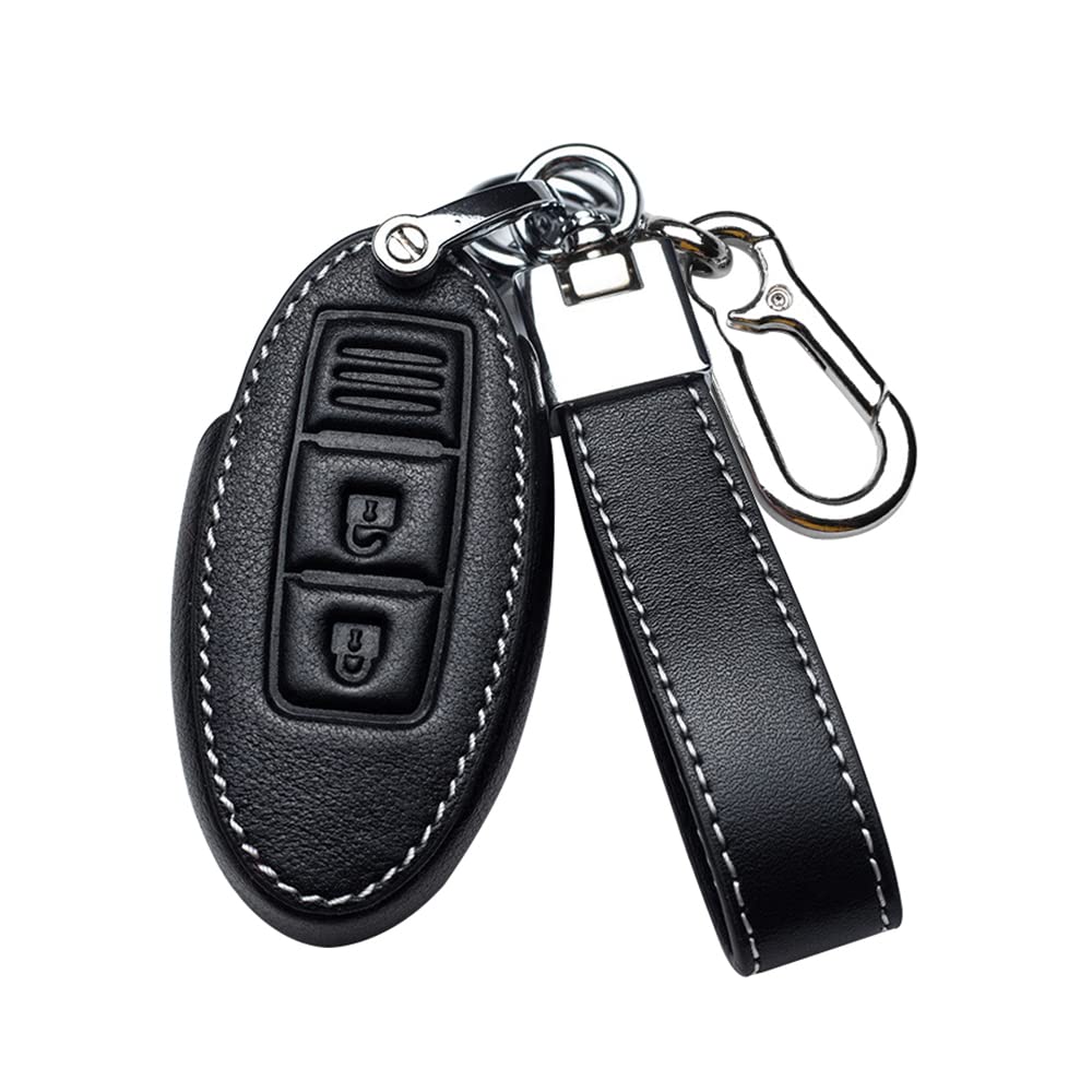HIBEYO Smart Autoschlüssel Hülle passt für Nissan Schutzhülle Schlüsselhülle Rindsleder Cover Schlüssellose passt für Infiniti Qashqai Juke X-Trail Micra Murano Schlüsselbox Fernschlüssel-B Schwarz von HIBEYO