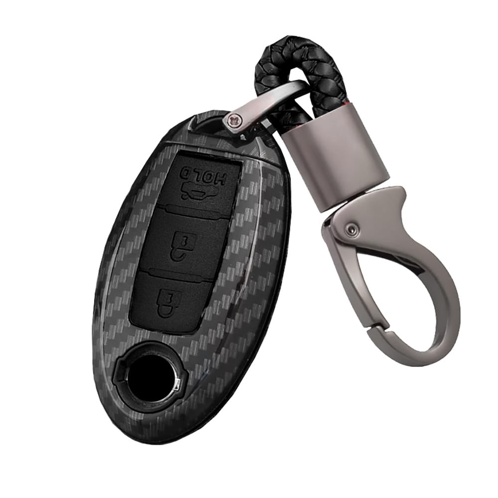 HIBEYO Smart Autoschlüssel Hülle passt für Nissan schlüssel hülle Fernbedienung für Nissan Qashqai X-Trail T32 T31 Juke Infiniti Schlüsselbund Abdeckung Schutzhülle Schlüsseletui-Kohlefaser schwarz von HIBEYO
