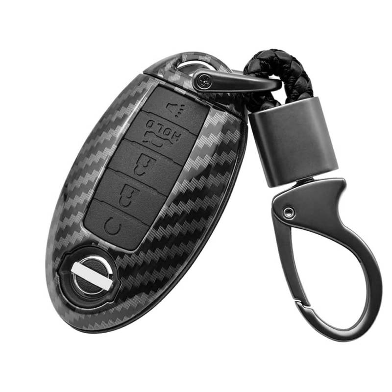 HIBEYO Smart Autoschlüssel Hülle passt für Nissan schlüssel hülle Funkschlüssel für Nissan Rouge Murano Qashqai Silicone Schlüsseletui Schlüsselbox Silikonschutz Schlüsselanhänger-Kohlefaser schwarz von HIBEYO