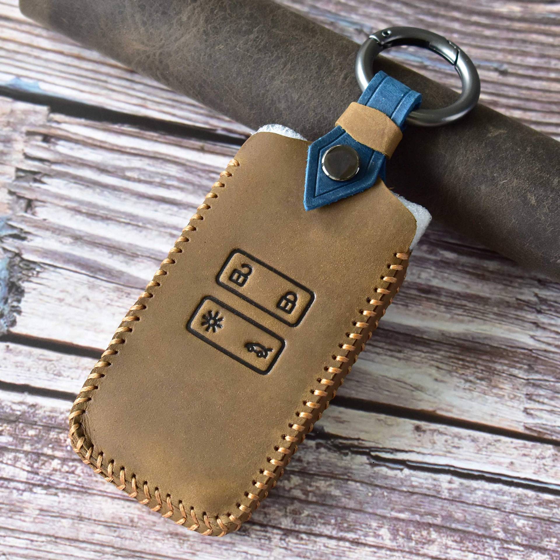 HIBEYO Smart Autoschlüssel Hülle passt für Renault Schutzhülle Schlüsselhülle Cover Case für Renault Koleos Kadjar Clio Megan Fernbedienung Leder Schlüssellose Schlüsselbox Schlüsselanhänger-Braun von HIBEYO
