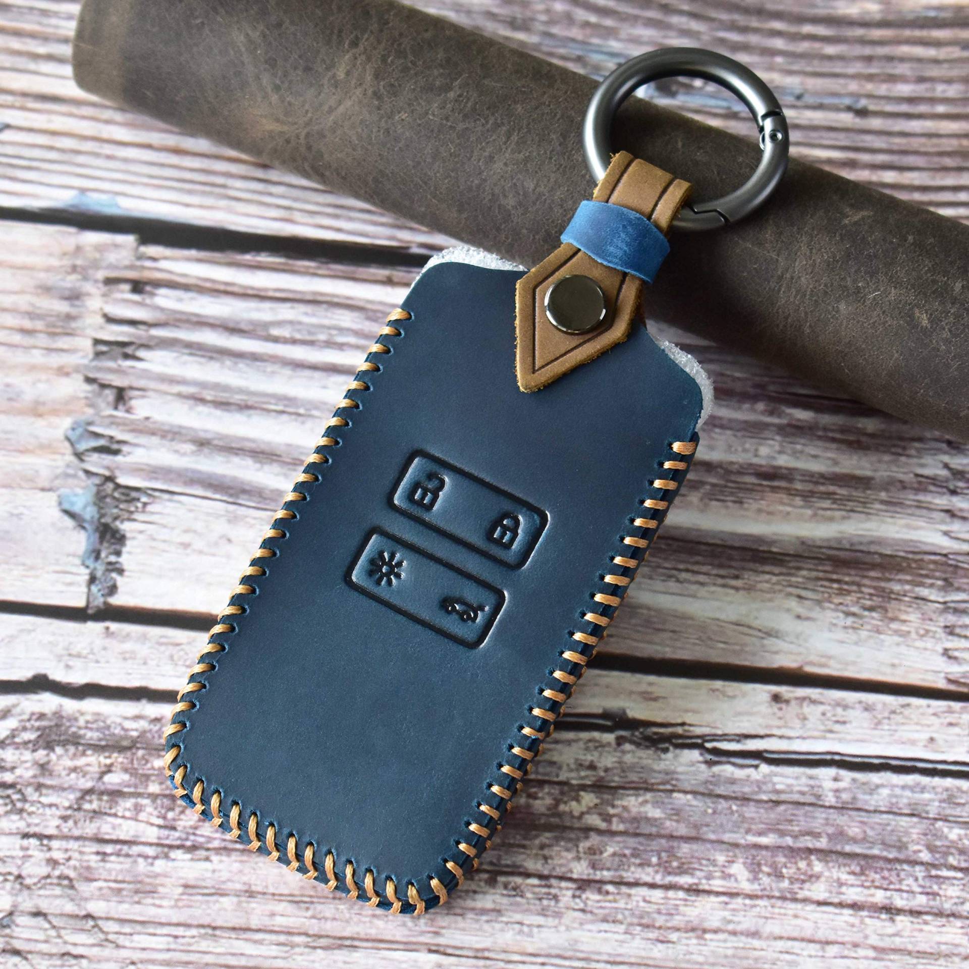 HIBEYO Smart Autoschlüssel Hülle passt für Renault Schutzhülle Schlüsselhülle Cover Case für Renault Koleos Kadjar Clio Megan Fernbedienung Leder Schlüssellose Schlüsselbox Schlüsselanhänger-Blau von HIBEYO