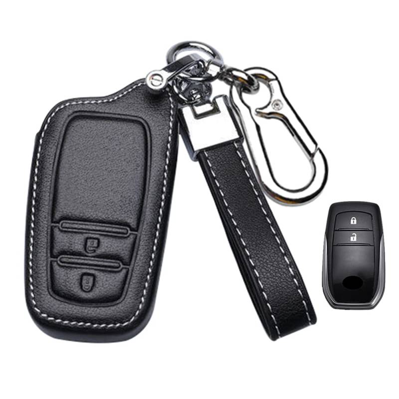 HIBEYO Smart Autoschlüssel Hülle passt für Toyota Schutzhülle Schlüsselhülle Etui Rindsleder Cover für Highlander Corolla Camry Fortuner Hilux 86 RAV4 C-HR Schlüsselanhänger Funkschlüssel-Schwarz A von HIBEYO