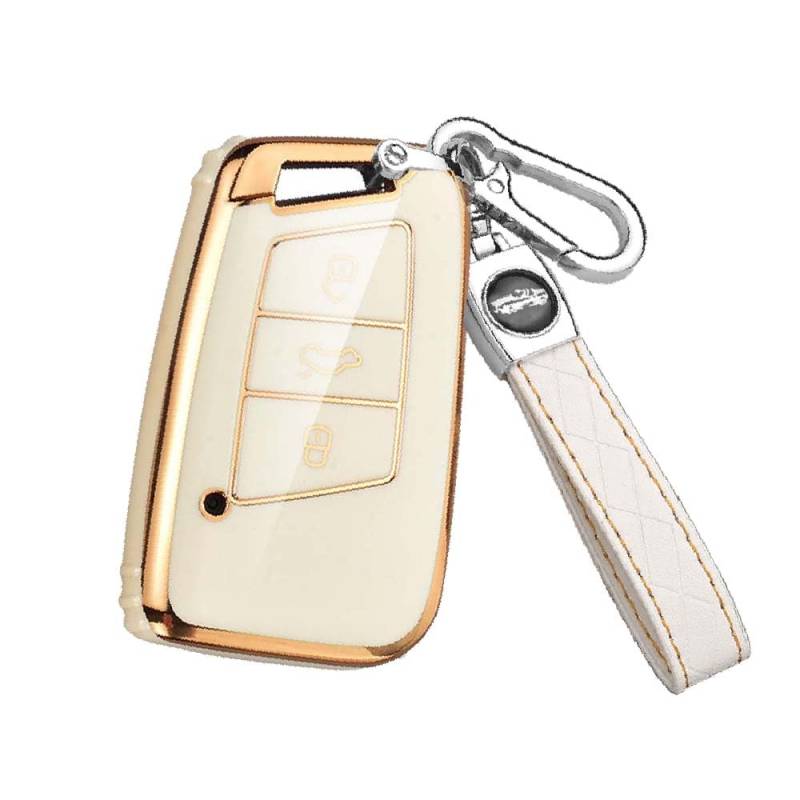 HIBEYO Smart Autoschlüssel Hülle passt für VW Golf Schutzhülle Schlüsselhülle Cover TPU für VW Magotan Passat CC B8 MK2 Variant Skoda Kodiaq Schlüsselbox Schlüsselanhänger Schlüsselgehäuse-Weiß von HIBEYO