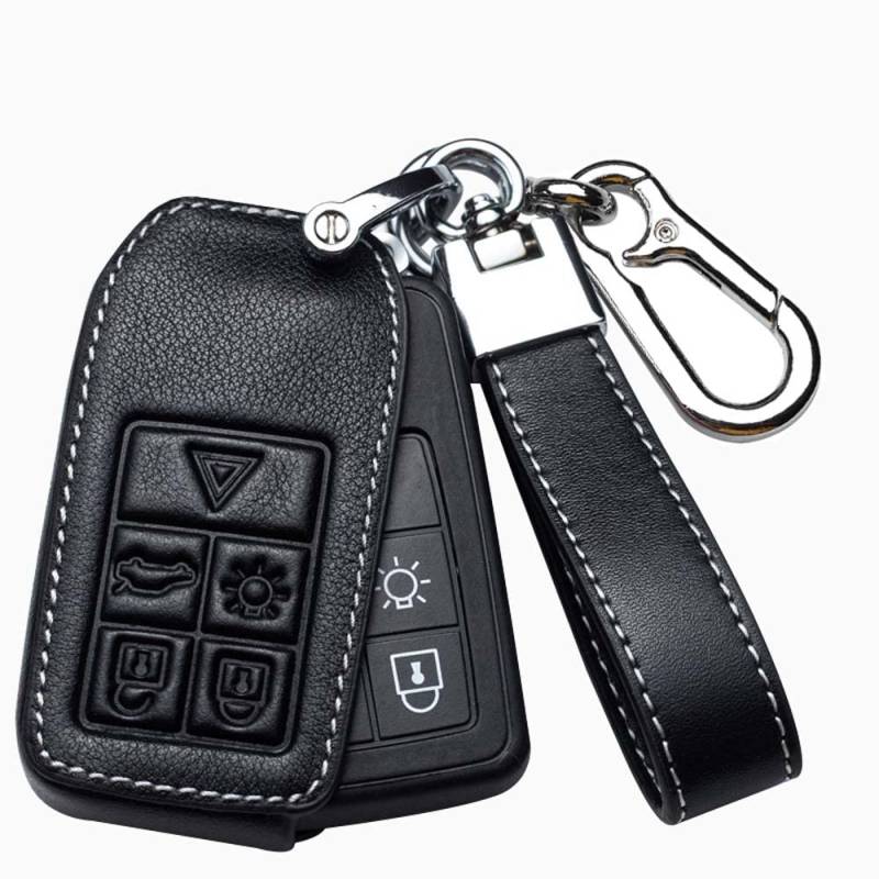 HIBEYO Smart Autoschlüssel Hülle passt für Volvo Schutzhülle Schlüsselhülle Cover Leder Passt für Volvo V40 V60 V70 V90 S80 XC60 XC70 T3 T4 T5 S60L S80L Funkschlüssel Schlüsselbun-5Tasten Schwarz von HIBEYO