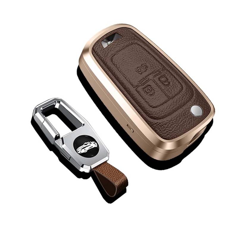 HIBEYO Smart Autoschlüssel Hülle passt für opel Schutzhülle Schlüsselhülle Cover für Insignia Astra Meriva Zafira Movano Mokka Adam Schlüsselanhänger Schlüsselbund Leder Aluminiumlegierung-A Braun von HIBEYO