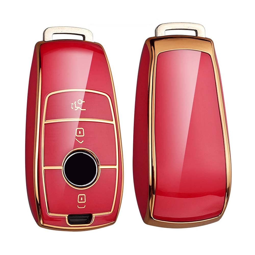 HIBEYO Smart Autoschlüssel TPU Hülle passt für Grün-Gold 3 Schutzhülle Schlüsselhülle Cover Case für Mercedes Class-E S A CLA GLA GLE GLC GLK AMG Schlüsselbox Fernschlüssel Fall(Rot-Gold) von HIBEYO