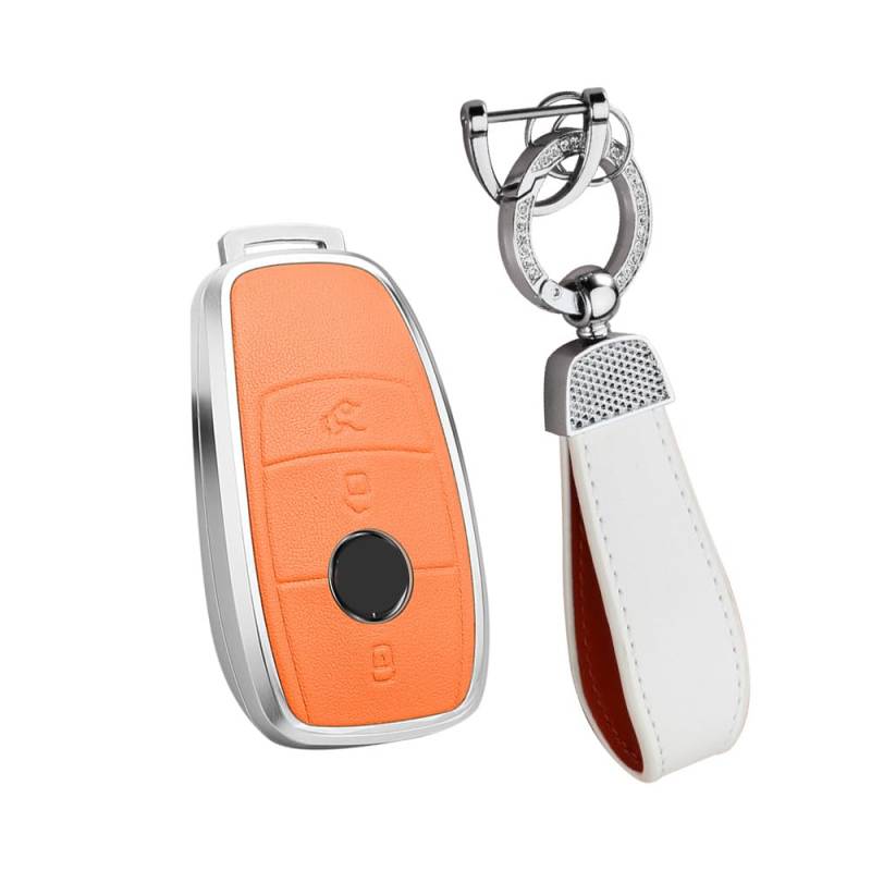 HIBEYO Smart Schlüsselhülle Abdeckung Schutzhülle Passt für Mercedes Leder schlüsseletui Autoschlüssel Hülle für Benz E S Klasse CLA GLA GLE GLC GLK AMG Schlüsselgehäuse Schlüsselbund-Orange von HIBEYO