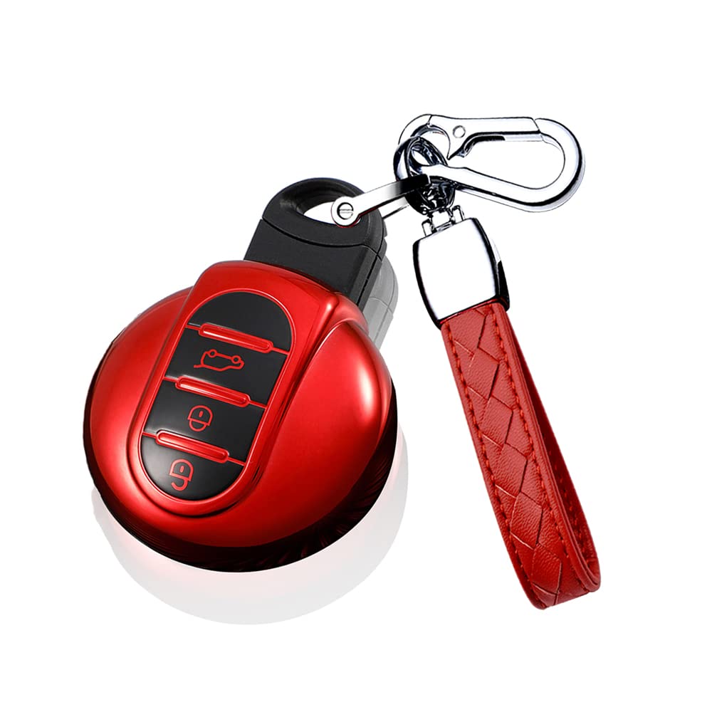 HIBEYO Smart Schlüsselhülle Passt für BMW Mini Schutzhülle TPU Autoschlüssel Hülle für Mini F56 F54 F55 F57 F60 Cooper One Clubman Works Schlüsselgehäuse Schlüsselbund Funkschlüssel zubehör-Rot von HIBEYO