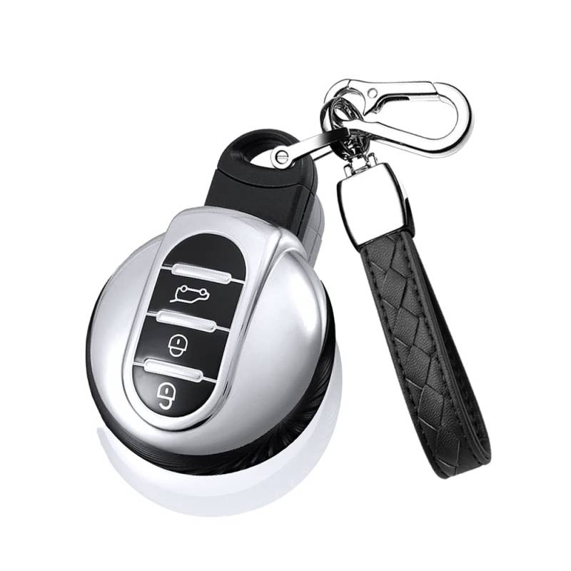 HIBEYO Smart Schlüsselhülle Passt für BMW Mini Schutzhülle TPU Autoschlüssel Hülle für Mini F56 F54 F55 F57 F60 Cooper One Clubman Works Schlüsselgehäuse Schlüsselbund Funkschlüssel zubehör-Silber von HIBEYO