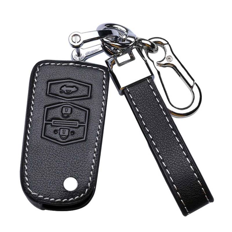 HIBEYO Smart Schlüsselhülle passt für Mazda Schutzhülle Autoschlüssel Hülle Cover Rindsleder für Mazda 2 3 5 6 BT50 CX-5 CX-7 CX-9 RX8 Klappschlüssel Abdeckung Fall Schlüsselbund-B 3Tasten Schwarz von HIBEYO