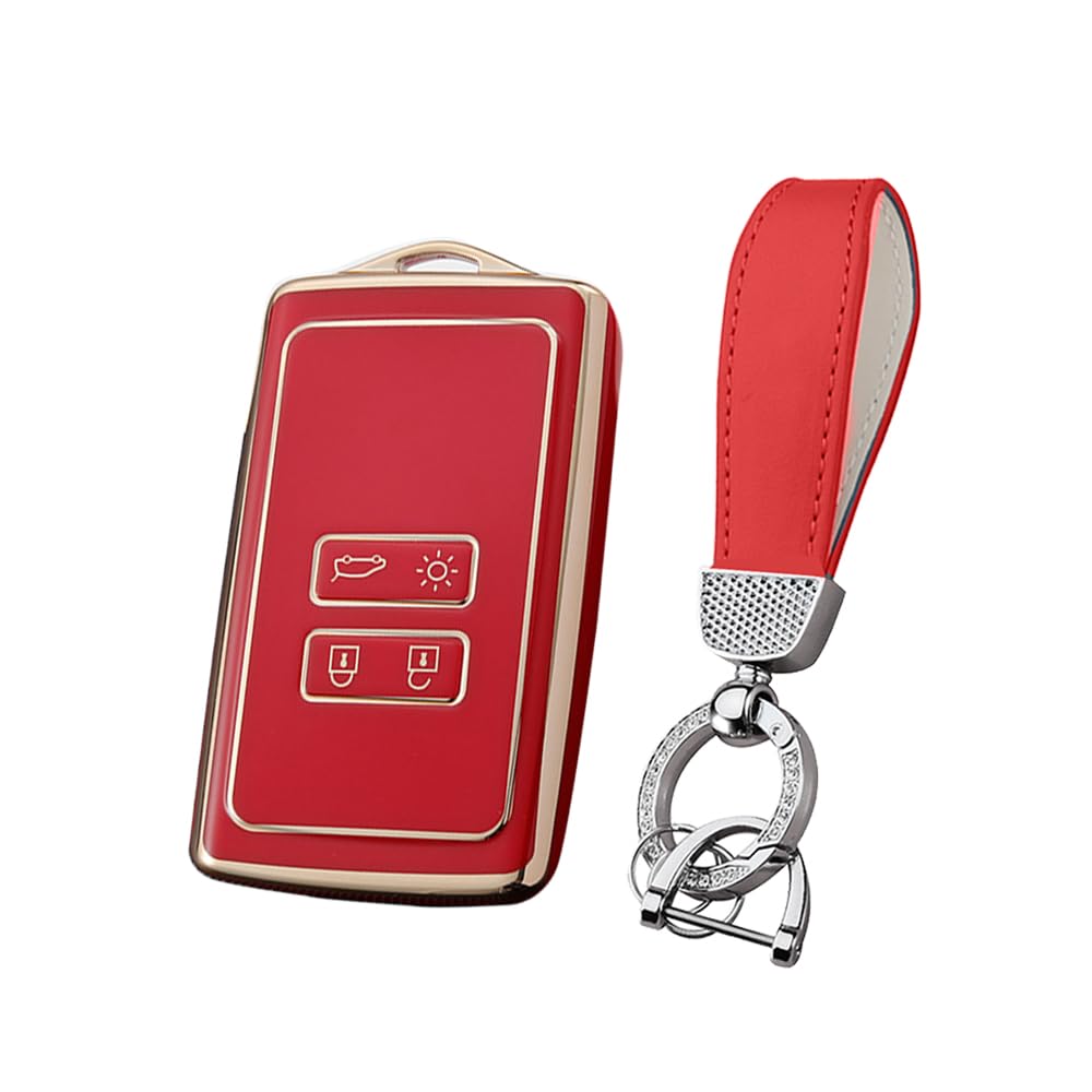 HIBEYO Smart Schlüsselhülle passt für Renault weich TPU Schutzhülle Autoschlüssel hülle Karte für Renault Koleos Kadjar Megane (nur Keyless Go) Schlüsselanhänger Fernbedienung Schlüsselbox-Rot von HIBEYO