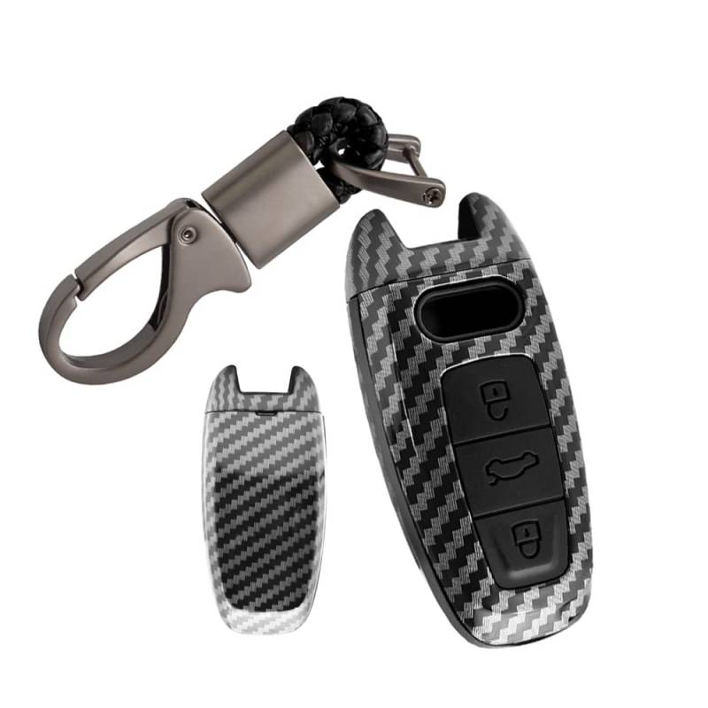 HIBEYO Smartkey Autoschlüssel Hülle passt für Audi schlüsselhülle Carbon Soft Case Schutzhülle für Audi A6L A6 A7 A8 Q7 Q8 E-Tron Fernbedienung Gehäuse Schlüsselbund Schlüsselbox-Kohlefaser schwarz von HIBEYO