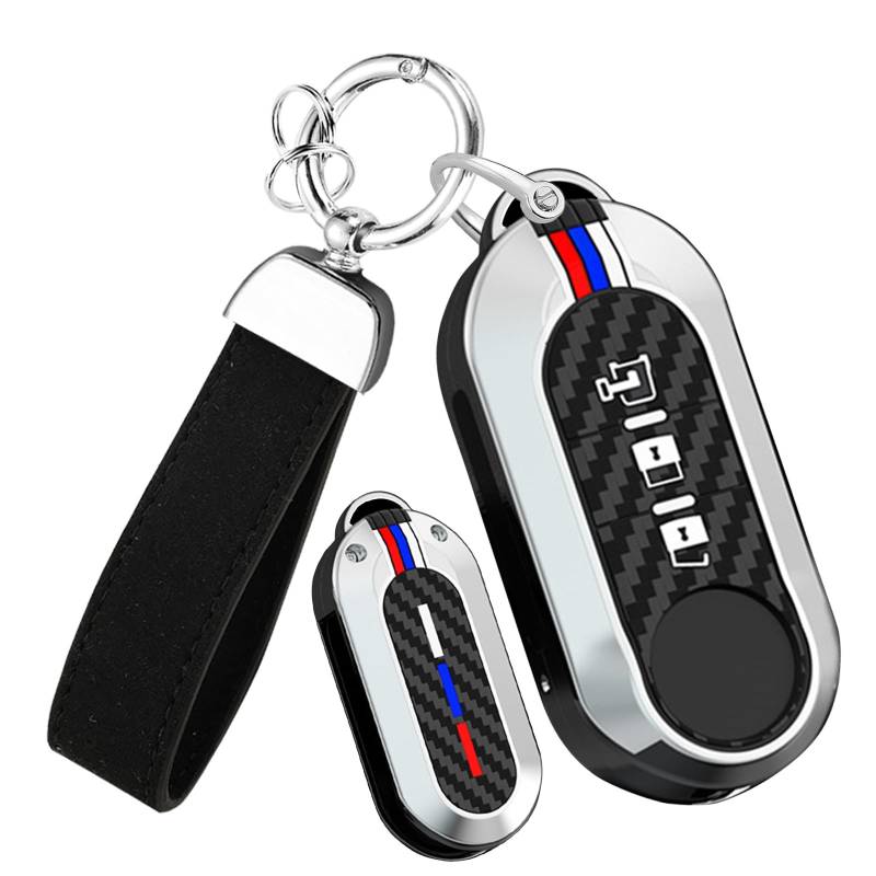 HIBEYO klapp Autoschlüssel Hülle Passt für FIAT 500 Panda Punto Bravo Doblo Boxer Relay Ducato für Lancia Musa Schutzhülle Schlüsselbox Schlüsseletui Schlüsselanhänger Schlüsselhalter-3TastenB Silber von HIBEYO