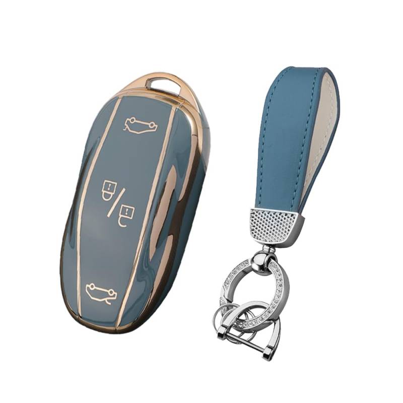 HIBEYO smartkey Autoschlüssel Hülle passt für Tesla Schlüsselhülle Abdeckung Silikon Schutzhülle für Tesla Model Y Model 3 Fernbedienung Schlüsselanhänger(nur Keyless Go)-Blau von HIBEYO