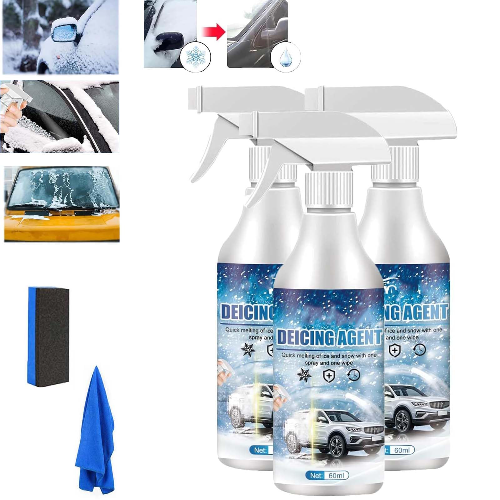 Deicer Spray for Car Windshield, Auto Windshield Deicing Spray, De-Icer Spray, Ice Remover Melting Spray Multi-Purpose Melters Winter Car Essentials for Fast Removing Snow, Ice and Frost (3 PCS) von HIDRUO